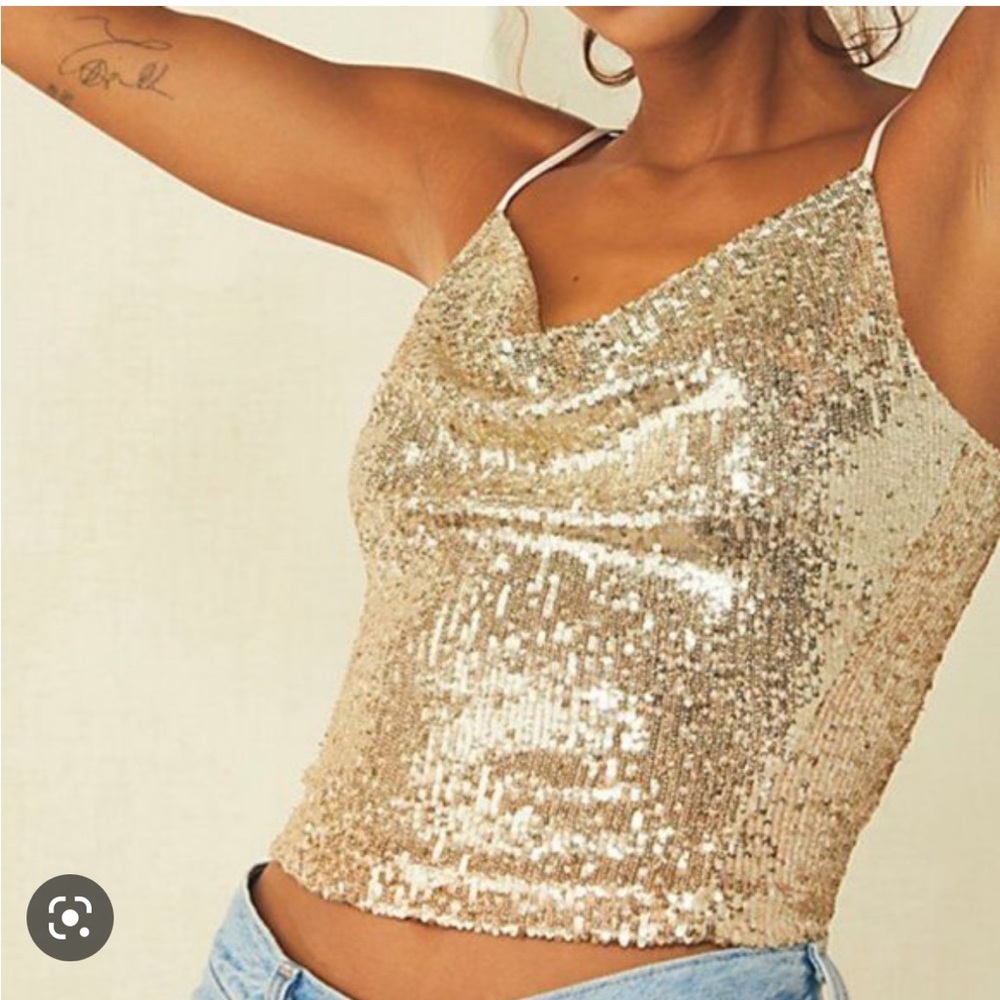 Free People Stop and Stare Sequin Cowl Tank